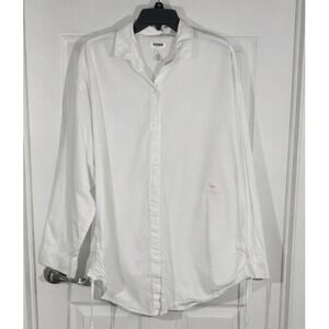 Victoria's Secret PINK White Button Up Shirt Flamingo Logo Womens Large